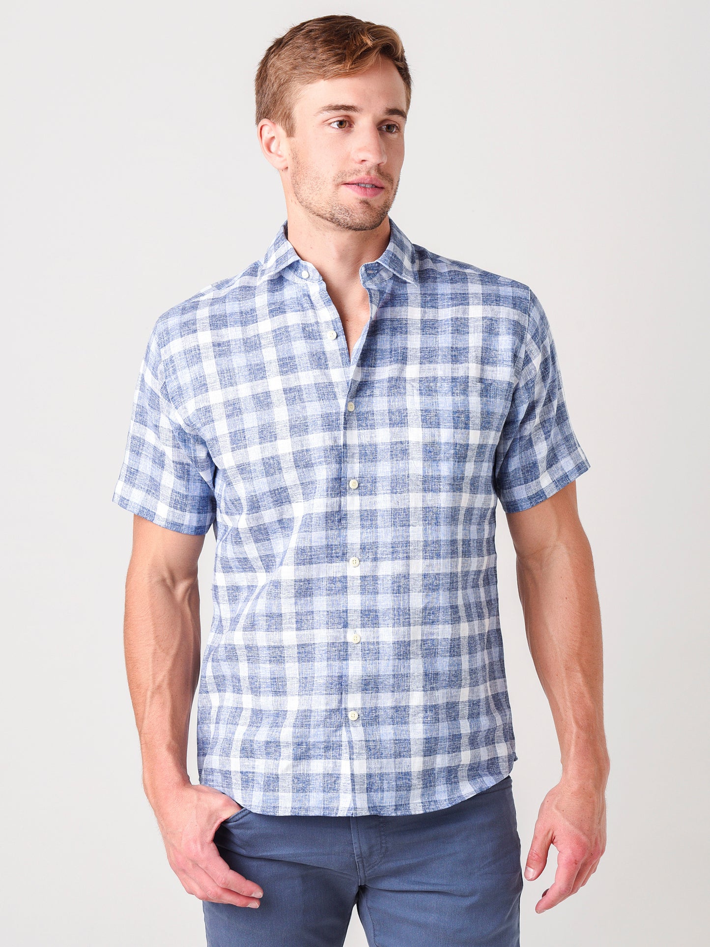 Peter Millar Crown Soft Men's Gingham Short-Sleeve Sport Shirt - Saint Bernard