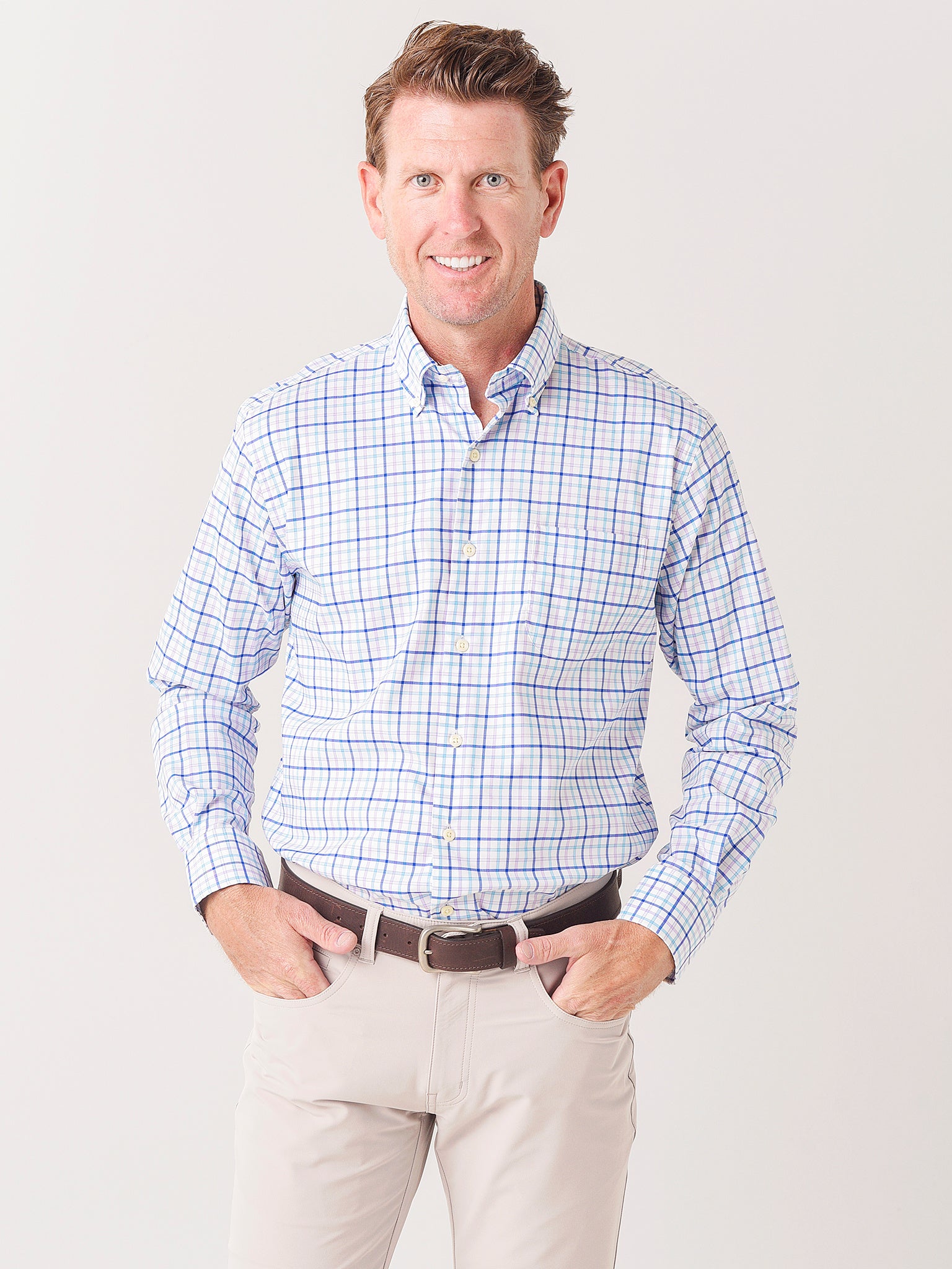 Peter Millar Crown Lite Men's Sydney Cotton-Blend Sport Shirt - Saint Bernard