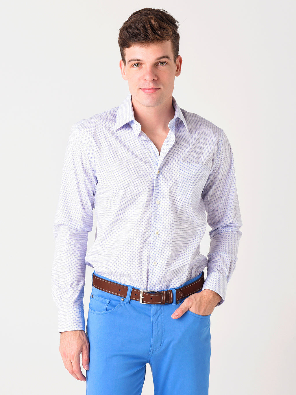 Peter Millar Crown Men's X's & O's Cotton-Blend Sport Shirt - Saint Bernard