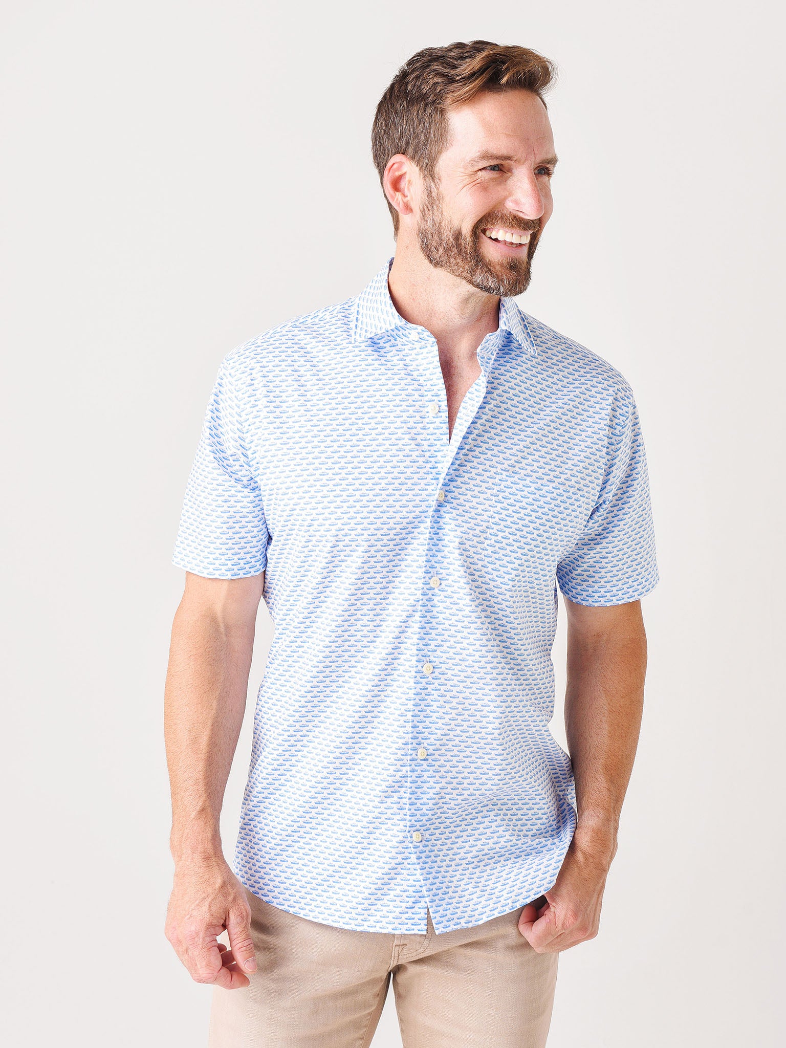 Peter Millar Crown Men's Jag Race Cotton-Blend Short Sleeve Sport Shirt - Saint Bernard