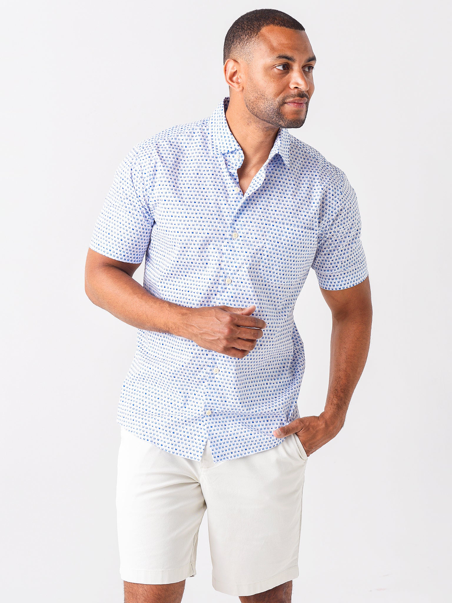 Peter Millar Crown Men's On The Rocks Cotton-Blend Short Sleeve Sport Shirt - Saint Bernard