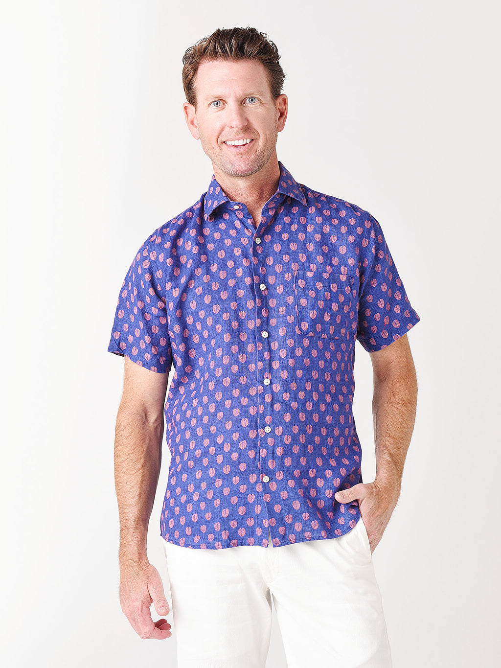 Peter Millar Seaside Men's Best Fronds Linen Short-Sleeve Sport Shirt - Saint Bernard