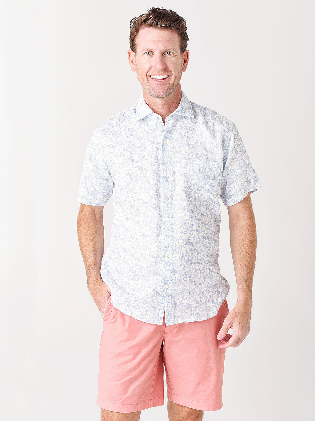Peter Millar Seaside Men's Floral Aura Linen Short-Sleeve Sport Shirt - Saint Bernard