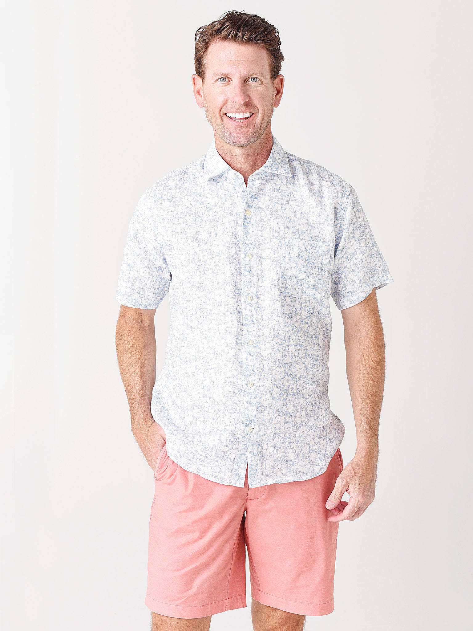 Peter Millar Seaside Men's Floral Aura Linen Short-Sleeve Sport Shirt - Saint Bernard