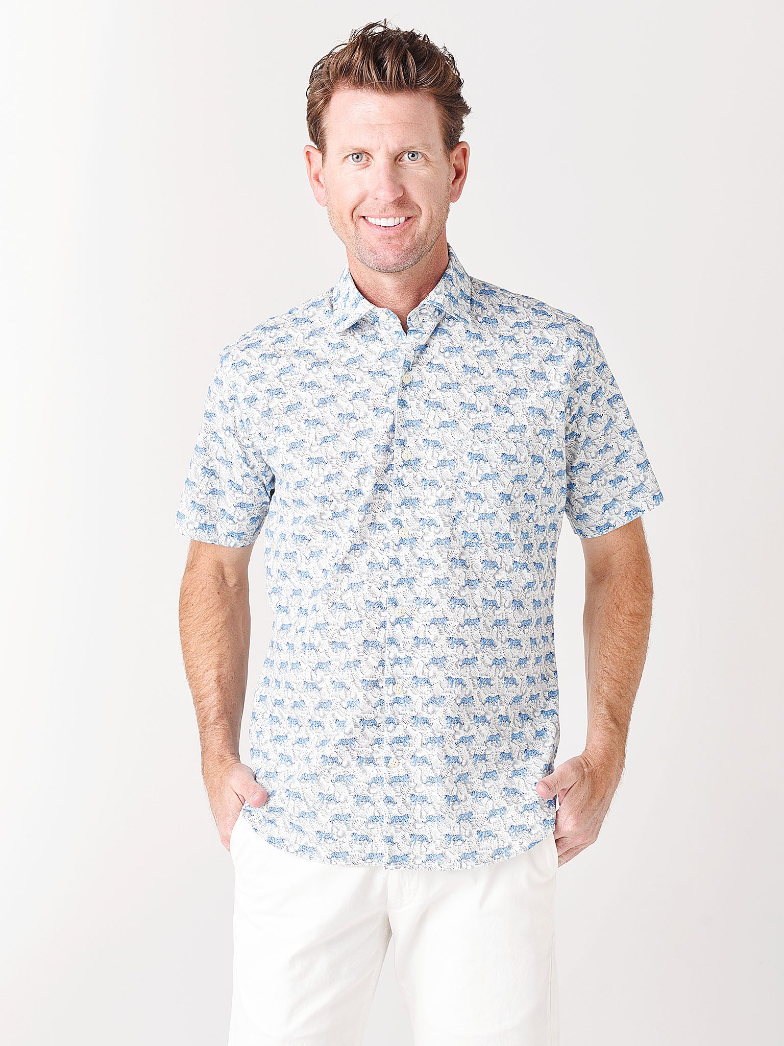 Peter Millar Seaside Men's Jungle Exotic Cotton-Blend Sport Shirt - Saint Bernard