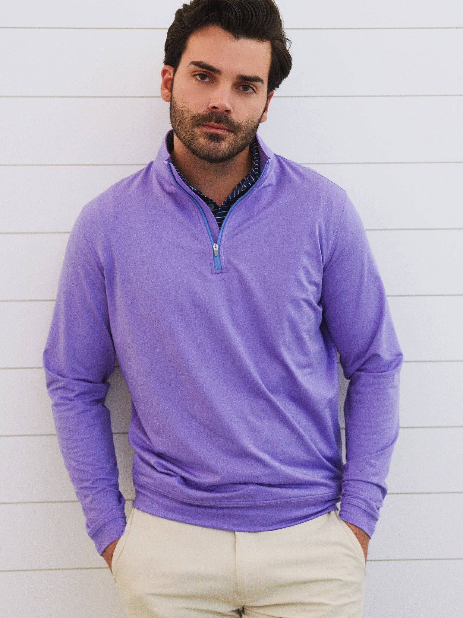 Peter Millar Crown Sport Men's Perth Performance Melange Quarter-Zip - Saint Bernard