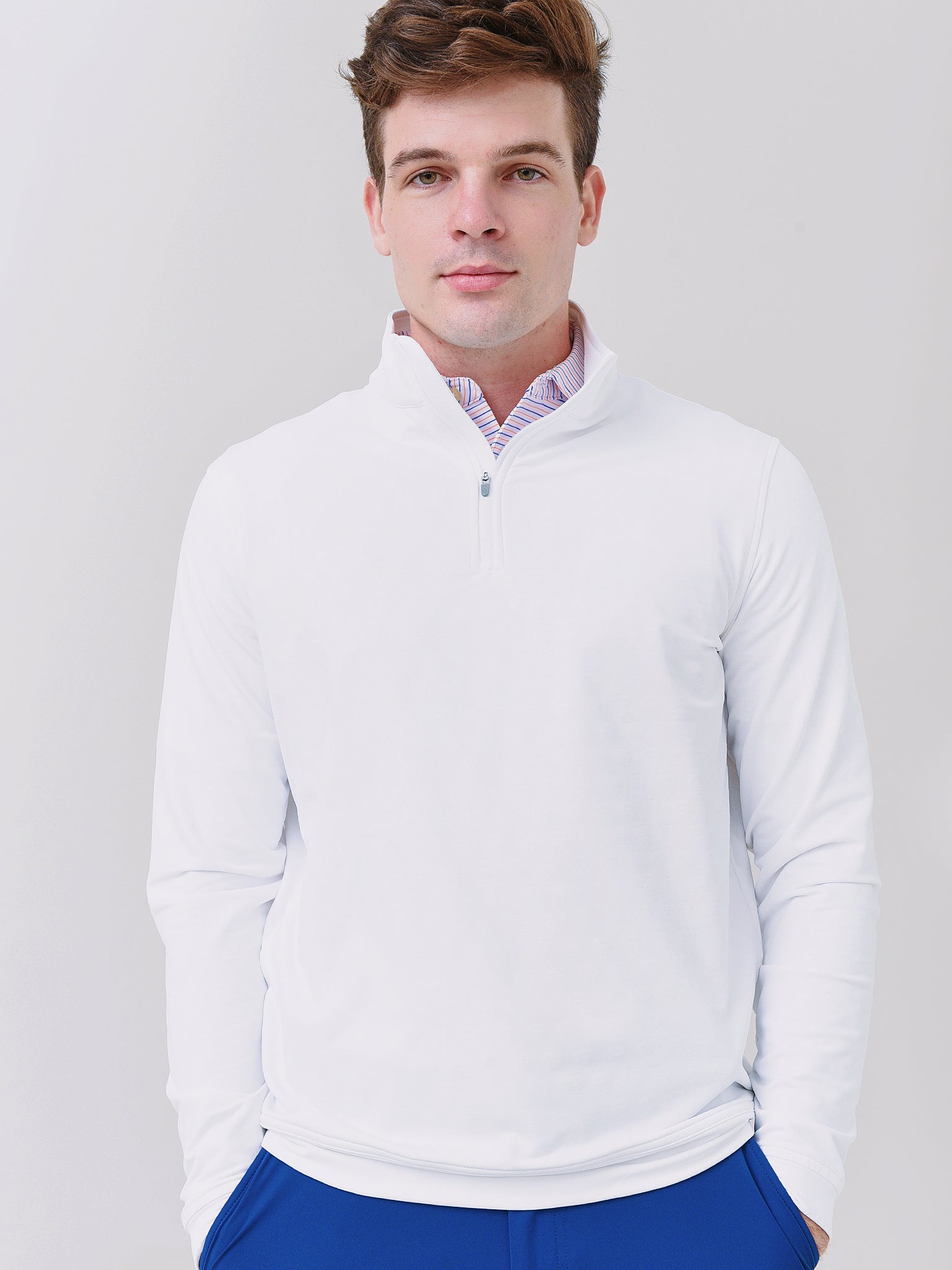 Peter Millar Crown Sport Men's Perth Seeing Double Performance Quarter-Zip - Saint Bernard
