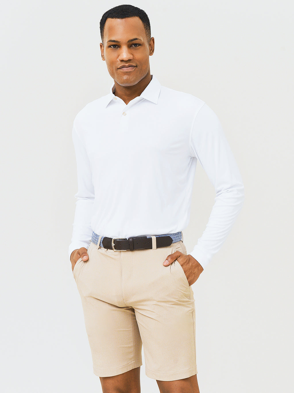 Peter Millar Crown Sport Men's Featherweight Melange Long Sleeve Polo - Saint Bernard