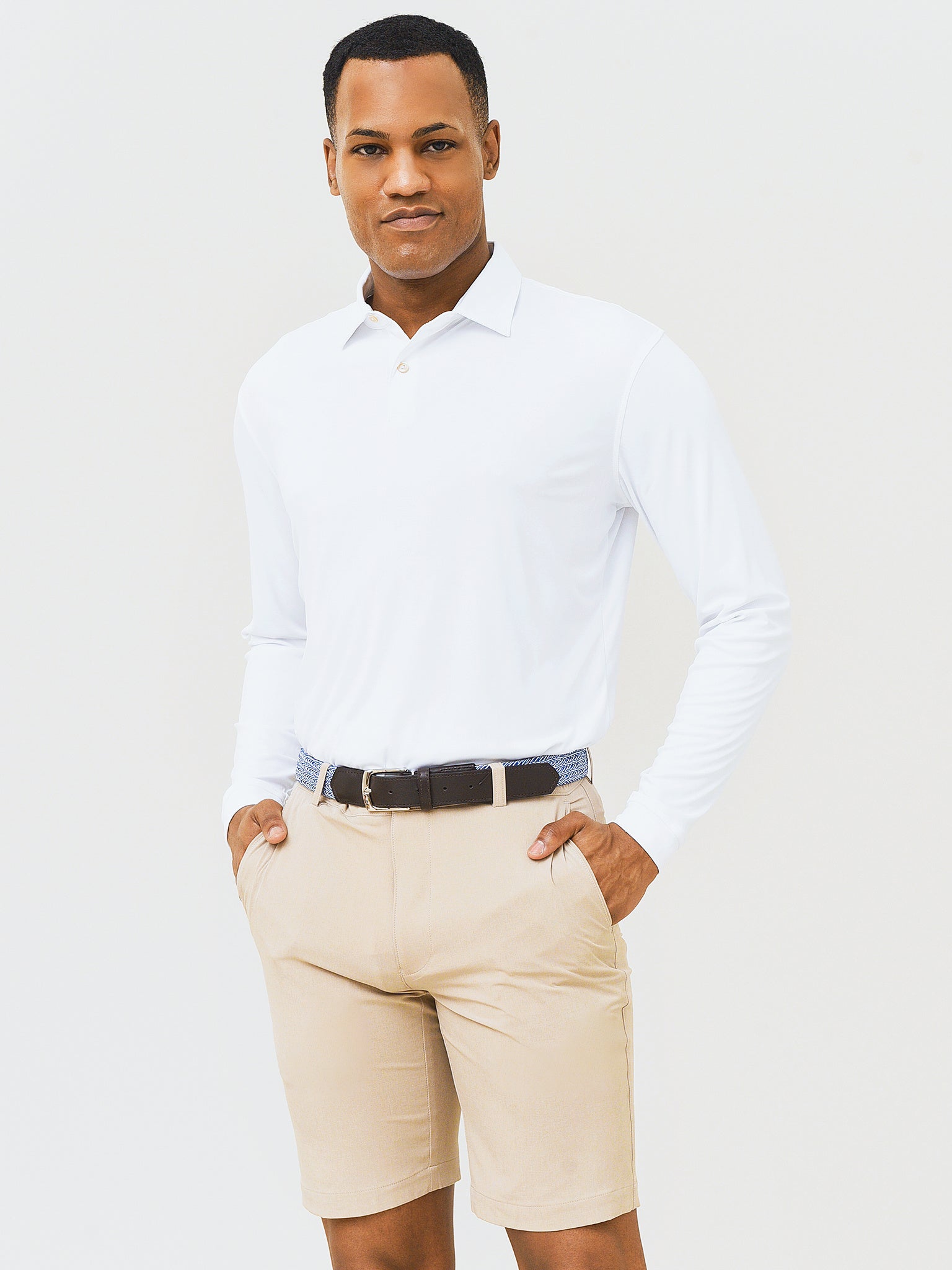 Peter Millar Crown Sport Men's Featherweight Melange Long Sleeve Polo - Saint Bernard