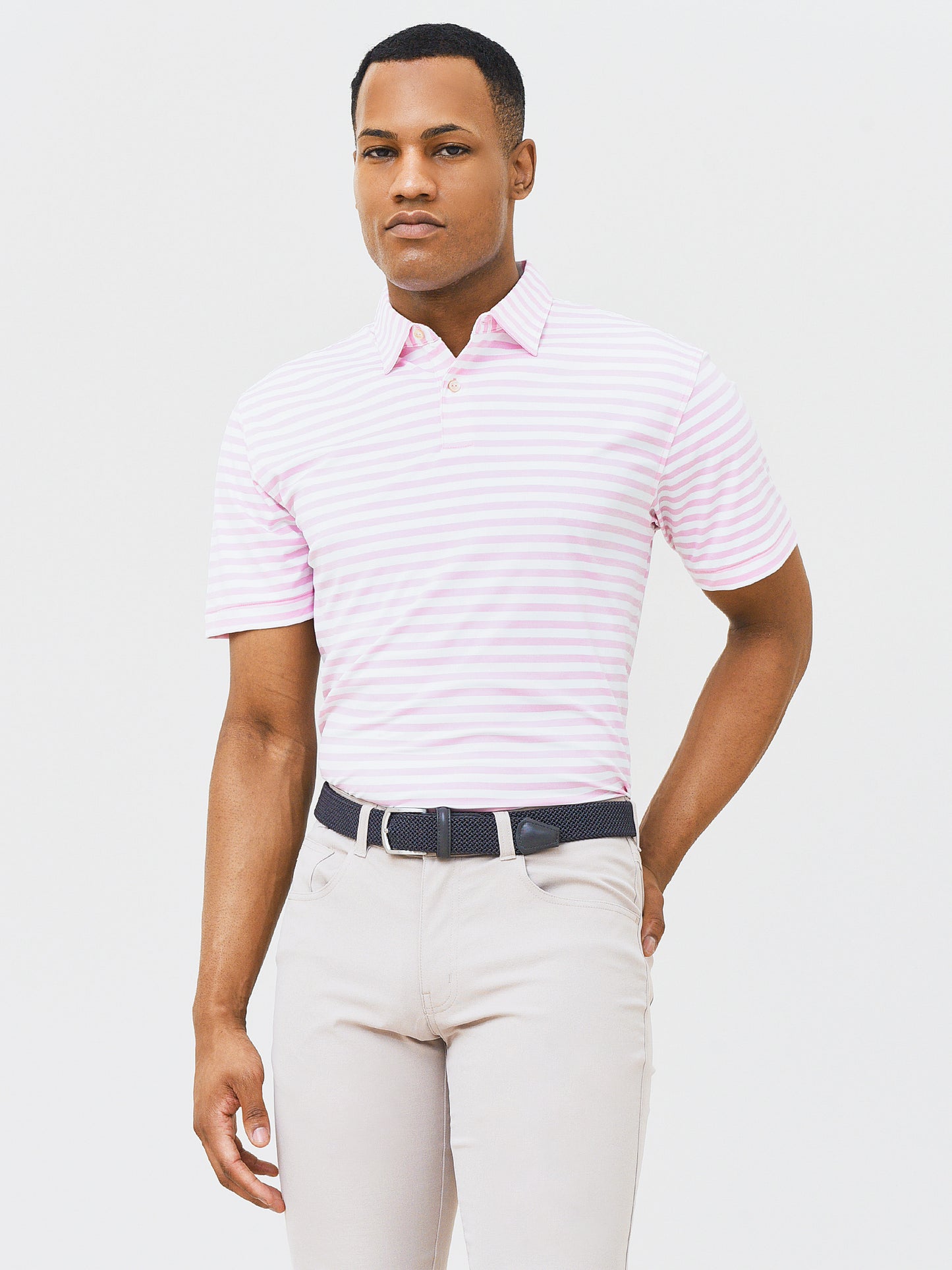 Peter Millar Crown Sport Men's Featherweight Melange Stripe Polo - Saint Bernard