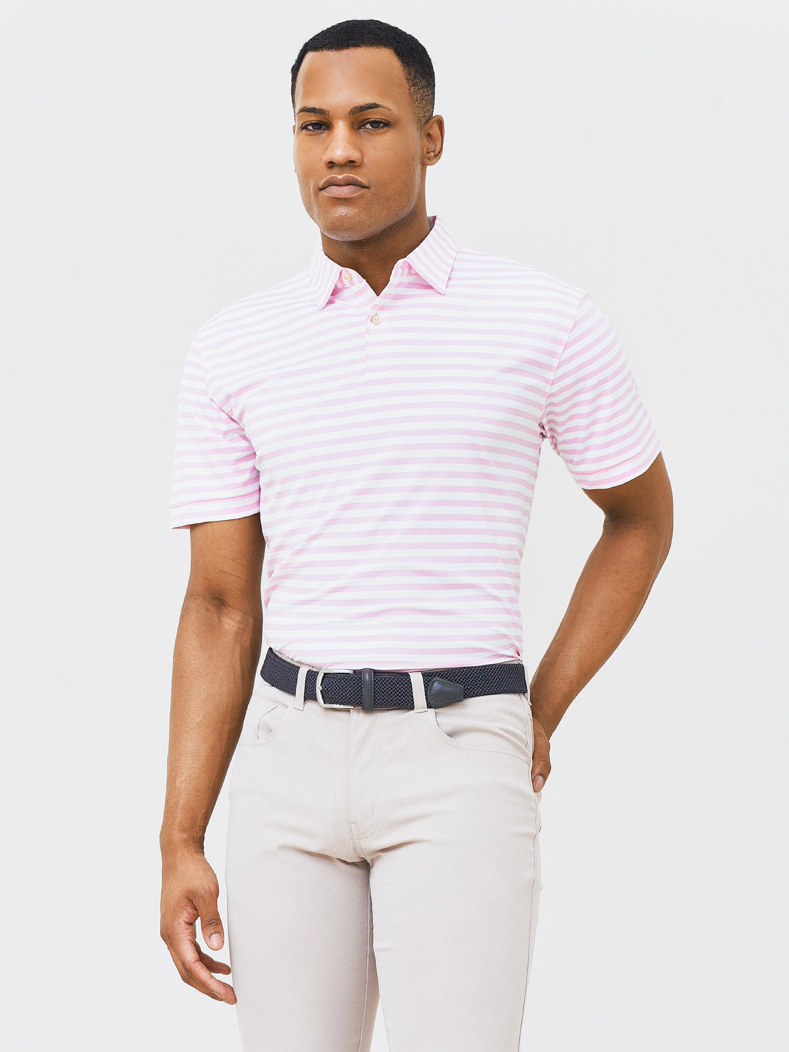 Peter Millar Crown Sport Men's Featherweight Melange Stripe Polo - Saint Bernard
