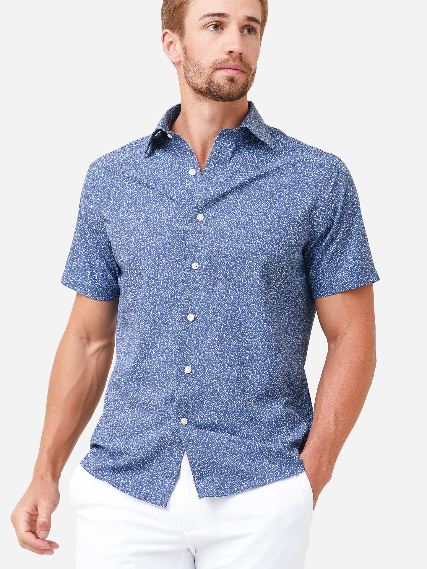 Peter Millar Crown Crafted Men's Keeping Time Performance Poplin Sport Shirt - Saint Bernard