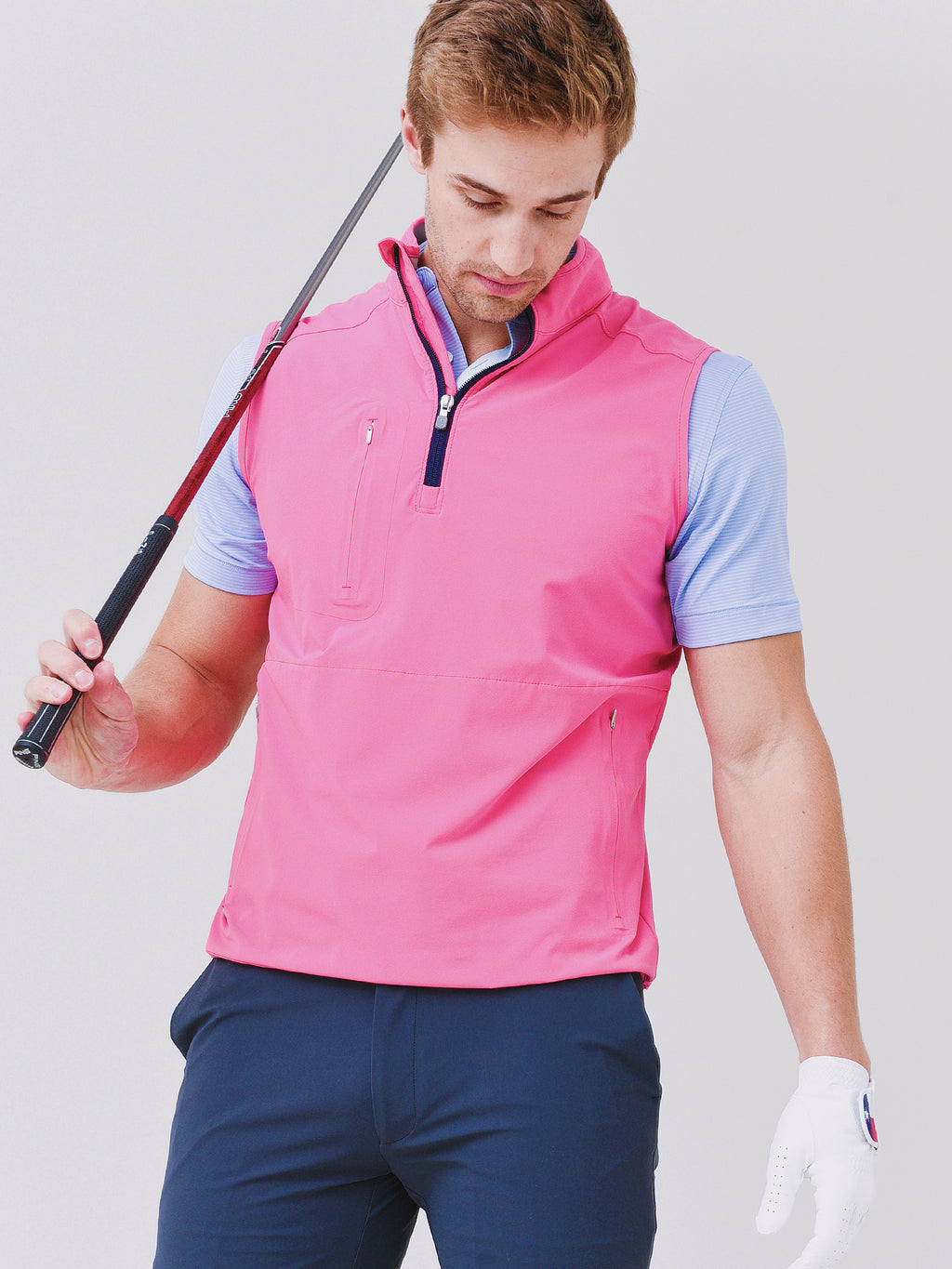 Peter Millar Crown Crafted Men's Flex Adapt Half-Zip Pullover Vest - Saint Bernard