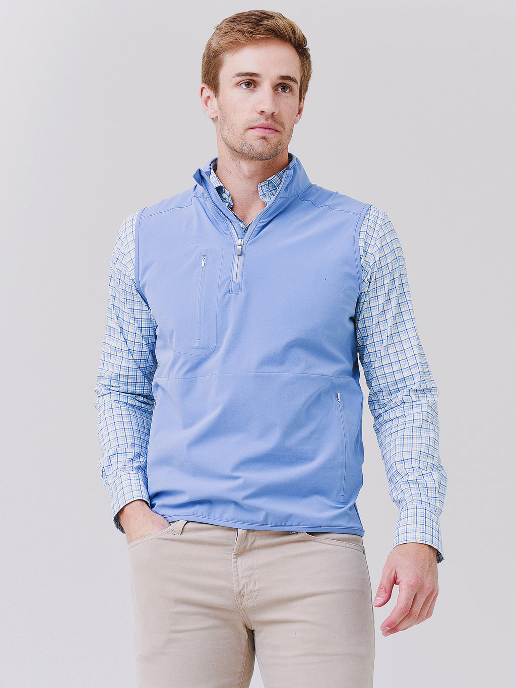 Peter Millar Crown Crafted Men's Flex Adapt Half-Zip Pullover Vest - Saint Bernard