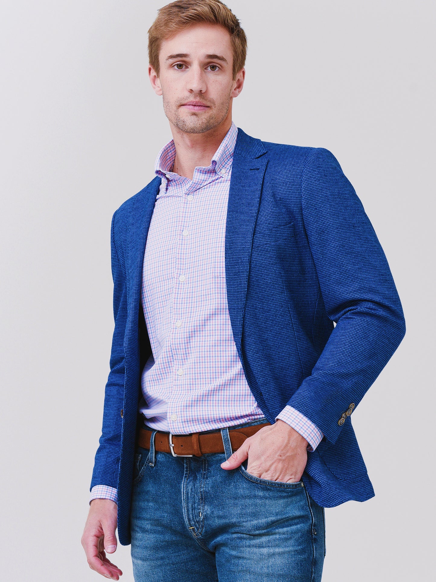 Peter Millar Crown Men's Towns Mini Check Soft Jacket - Saint Bernard