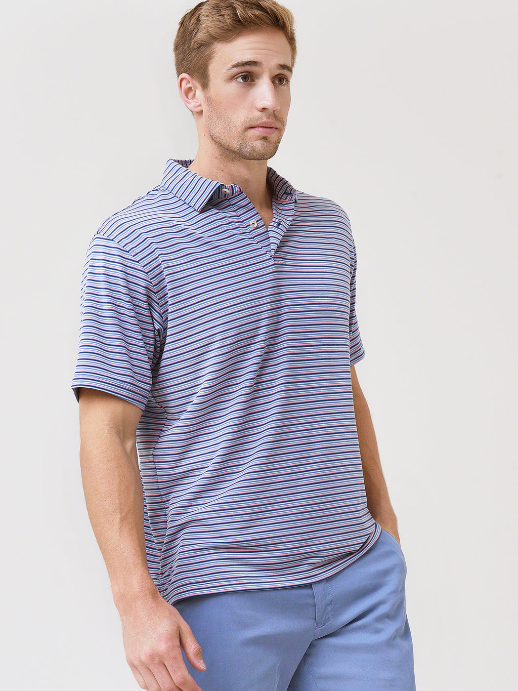 Peter Millar Seaside Men's Drirelease® Natural Touch Surf Stripe Polo - Saint Bernard