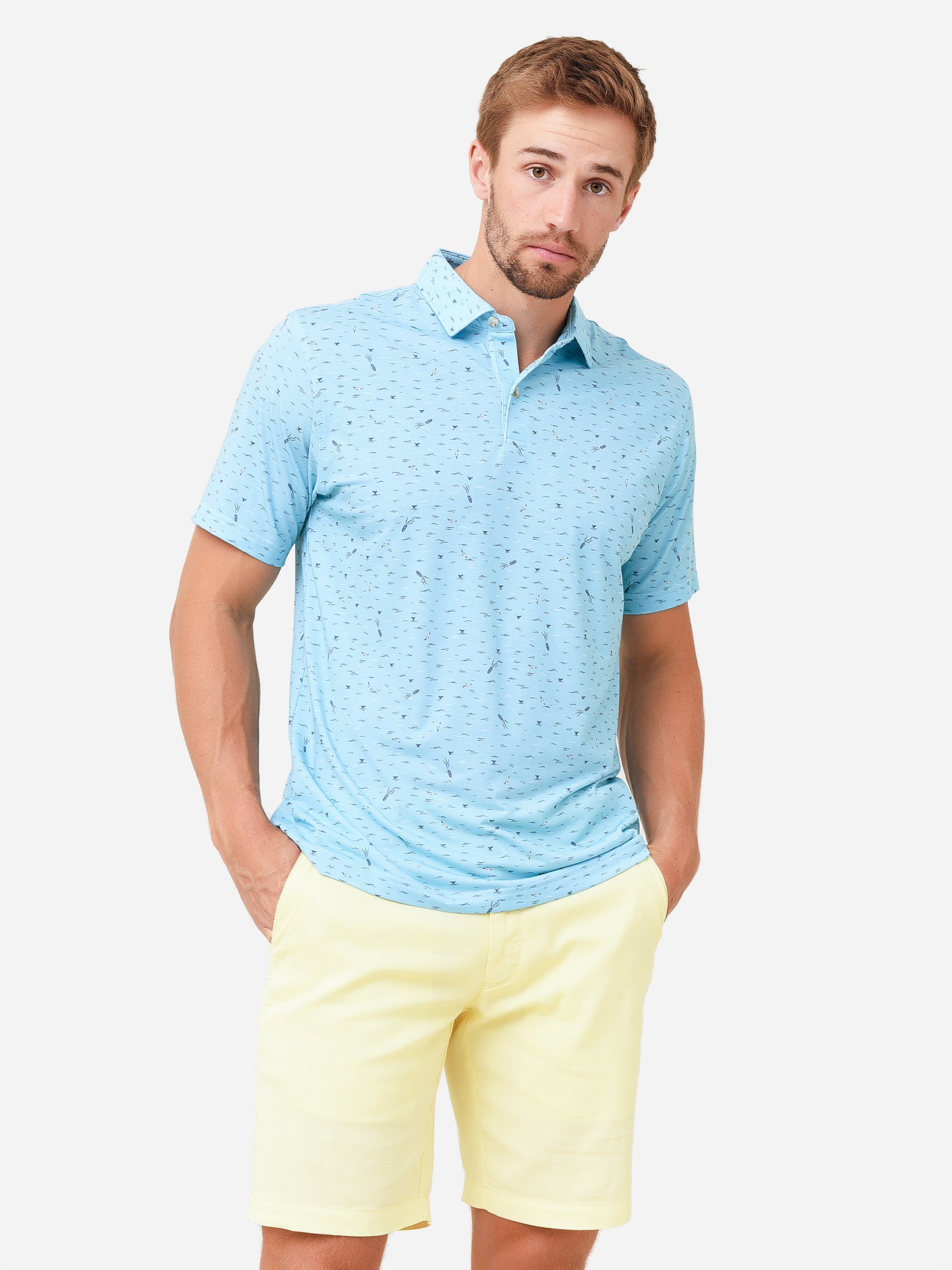 Peter Millar Seaside Men's Drirelease® Natural Touch Waves & Whales Polo - Saint Bernard