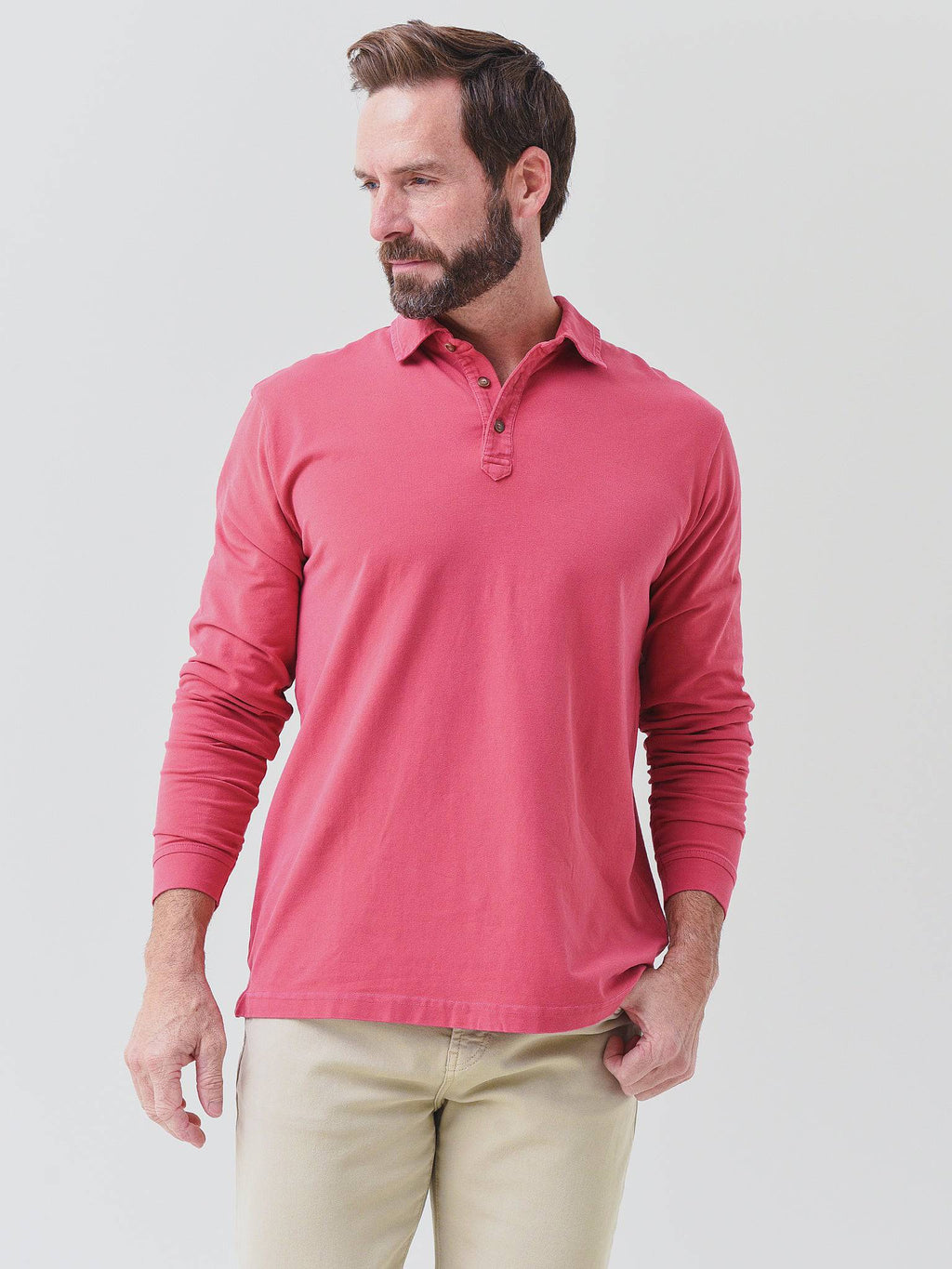Peter Millar Crown Men's Lava Wash Long Sleeve Polo - Saint Bernard