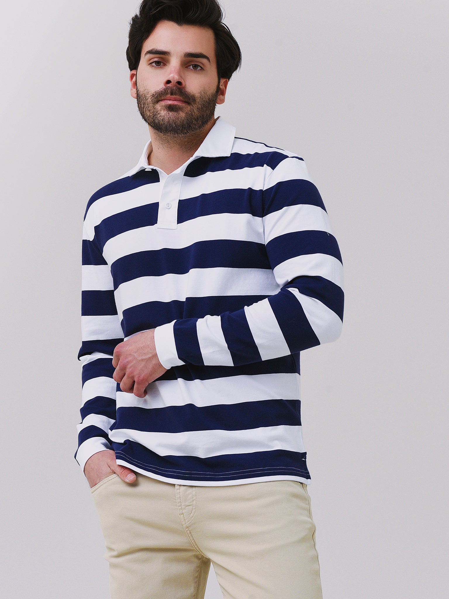 Peter Millar Crown Men's Vertigo Rugby Long Sleeve Polo - Saint Bernard