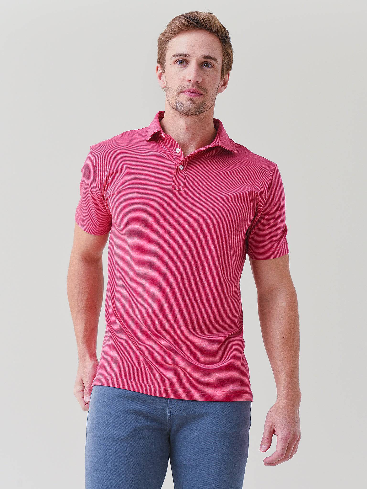 Peter Millar Crown Men's Crest Isle Stripe Short Sleeve Polo - Saint Bernard