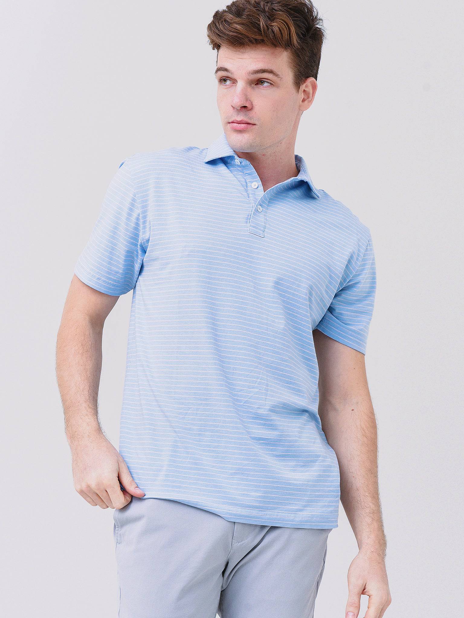 Peter Millar Crown Men's Crest Shallows Stripe Short Sleeve Polo - Saint Bernard