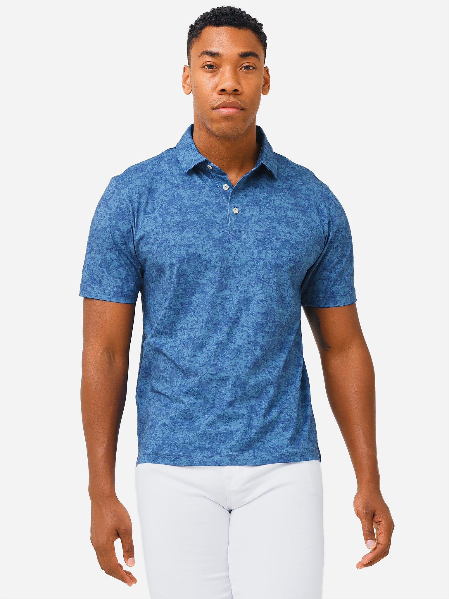 Peter Millar Seaside Men's Hibiscus Haven Aqua Cotton Polo - Saint Bernard