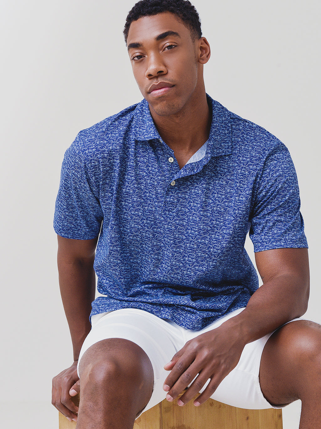 Peter Millar Seaside Men's Stingrays Aqua Cotton Polo - Saint Bernard