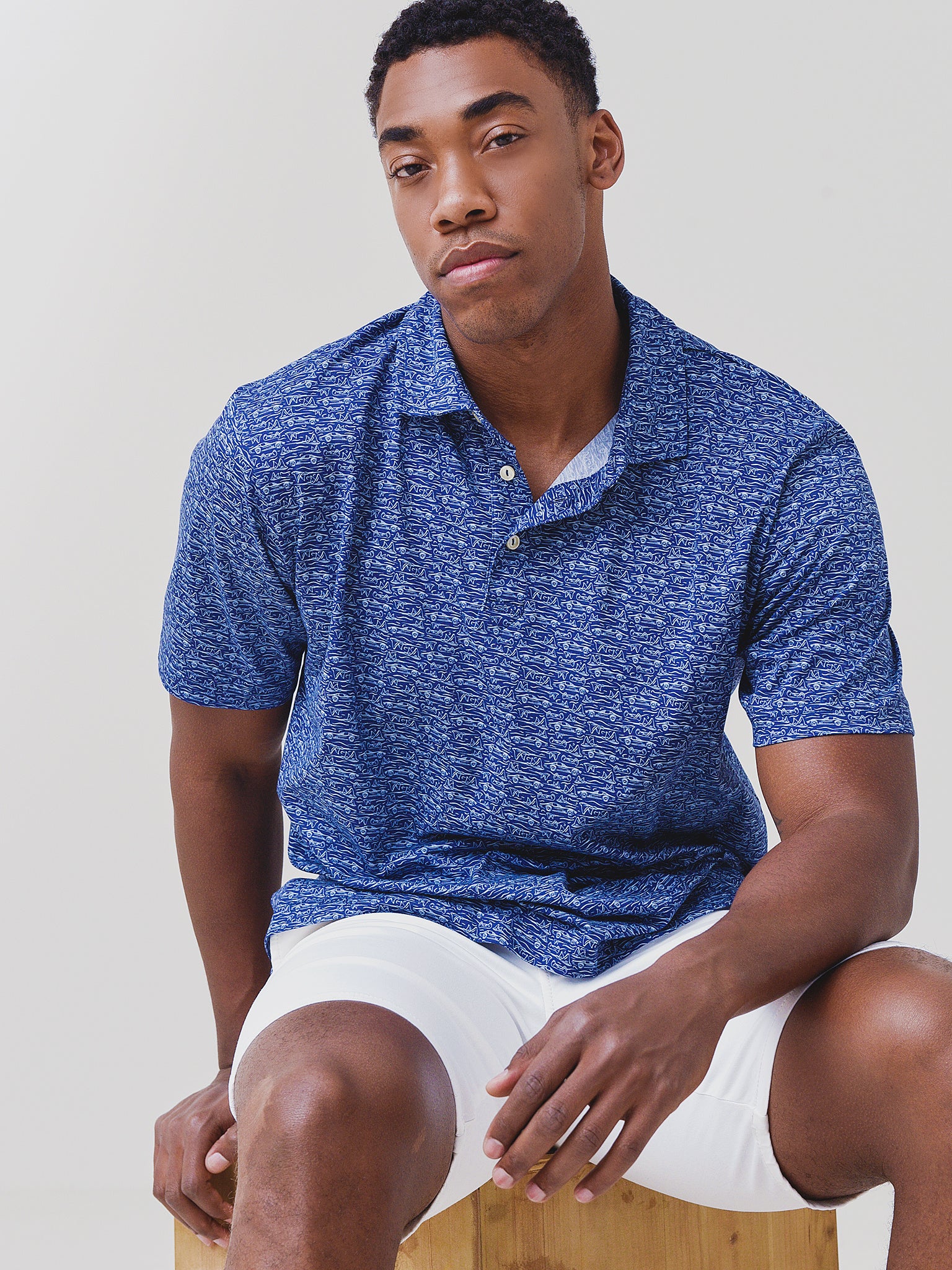 Peter Millar Seaside Men's Stingrays Aqua Cotton Polo - Saint Bernard