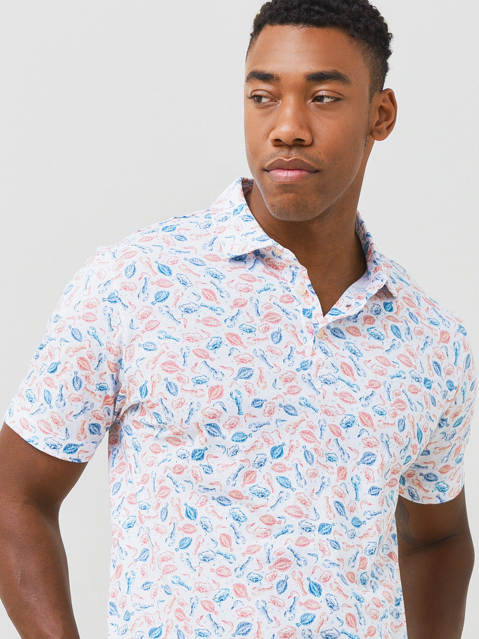 Peter Millar Seaside Men's Bottom Feeders Aqua Cotton Polo - Saint Bernard