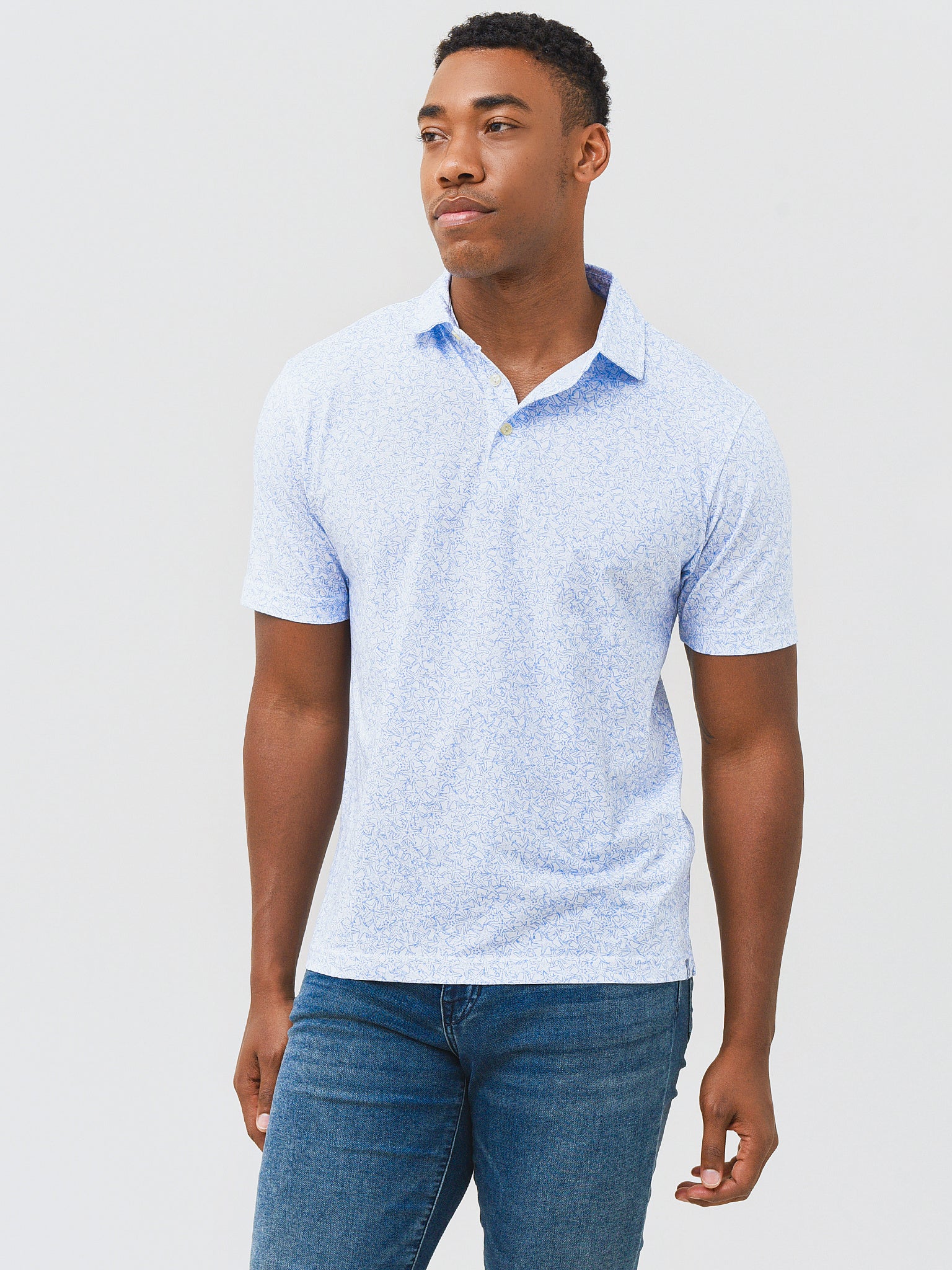 Peter Millar Seaside Men's Seeing Stars Aqua Cotton Polo - Saint Bernard
