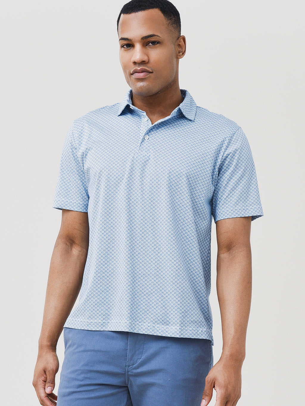 Peter Millar Seaside Men's Tropical Geo Aqua Cotton Polo - Saint Bernard