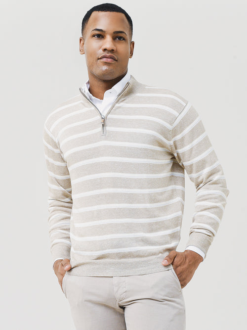 Peter Millar Seaside Men's Long Bay Multi-Stripe Quarter-Zip