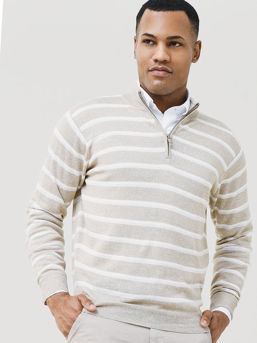 Peter Millar Seaside Men's Long Bay Multi-Stripe Quarter-Zip