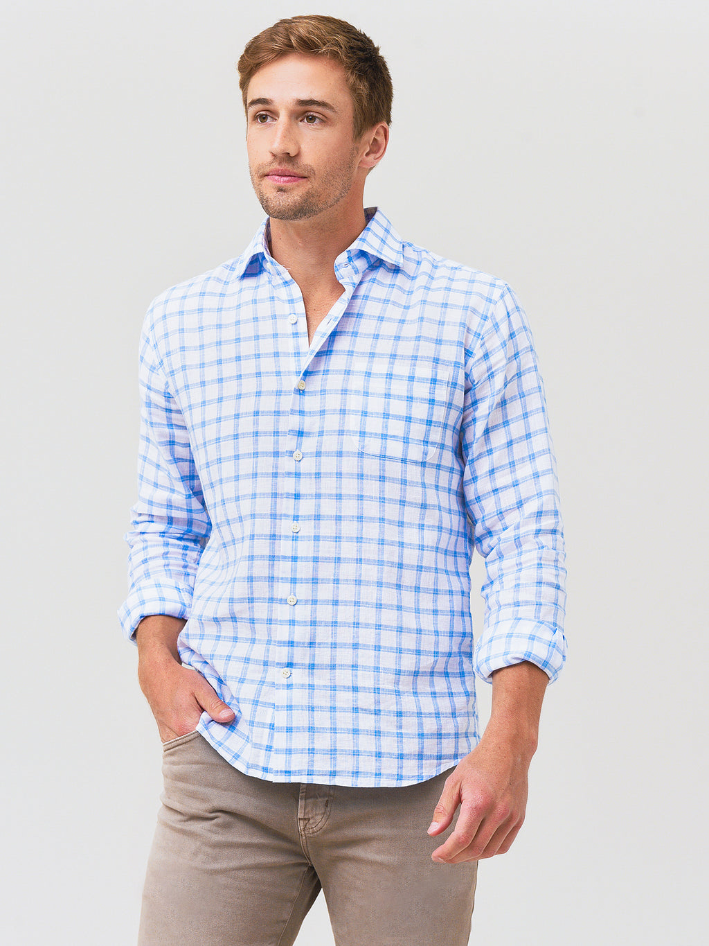 Peter Millar Crown Men's Franklin Crown Cool Linen-Blend Sport Shirt - Saint Bernard