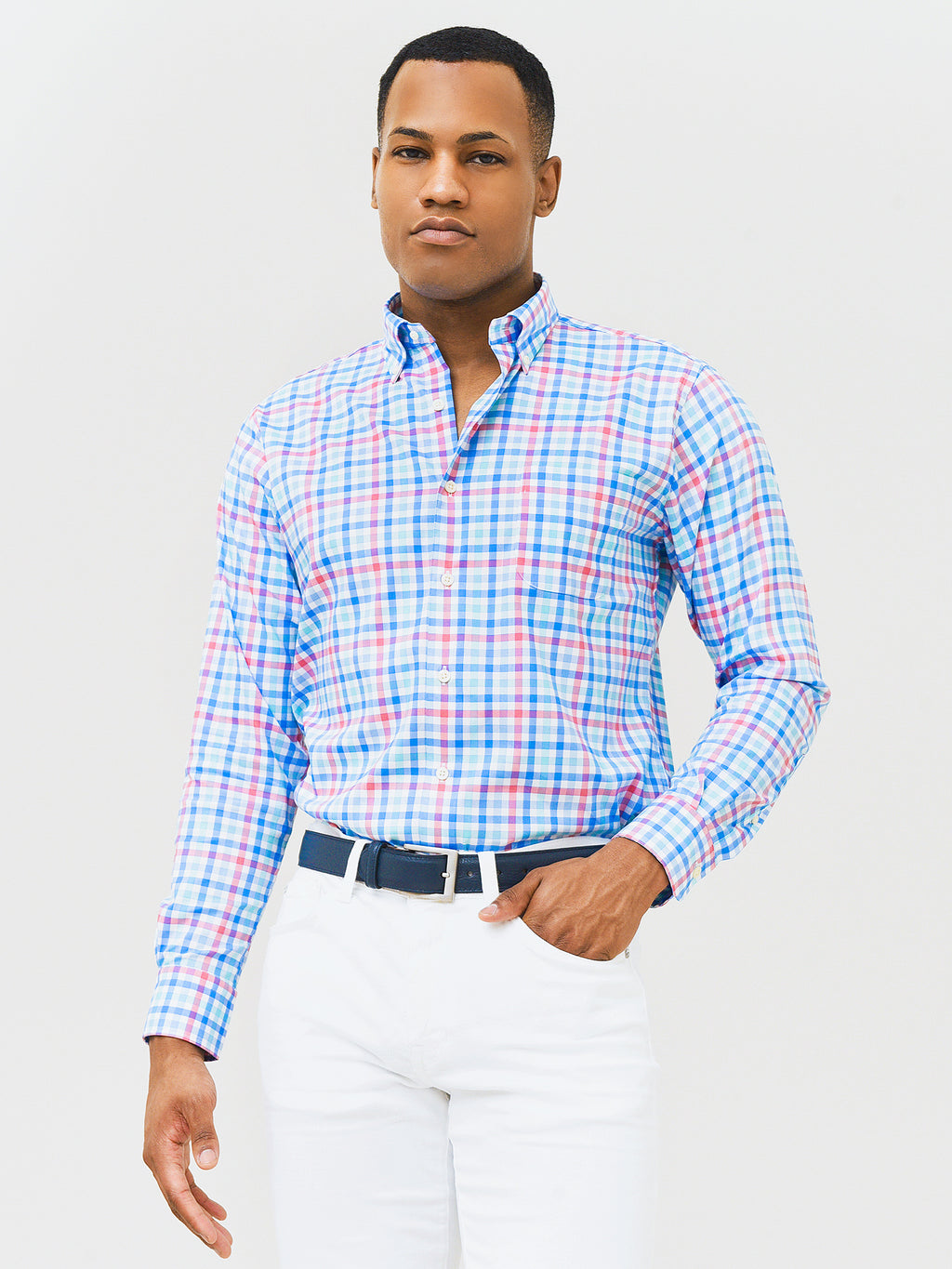 Peter Millar Crown Men's Watkins Crown Lite Cotton-Stretch Sport Shirt - Saint Bernard