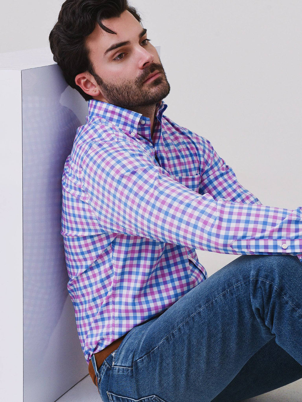 Peter Millar Crown Men's Cortland Crown Lite Cotton-Stretch Sport Shirt - Saint Bernard