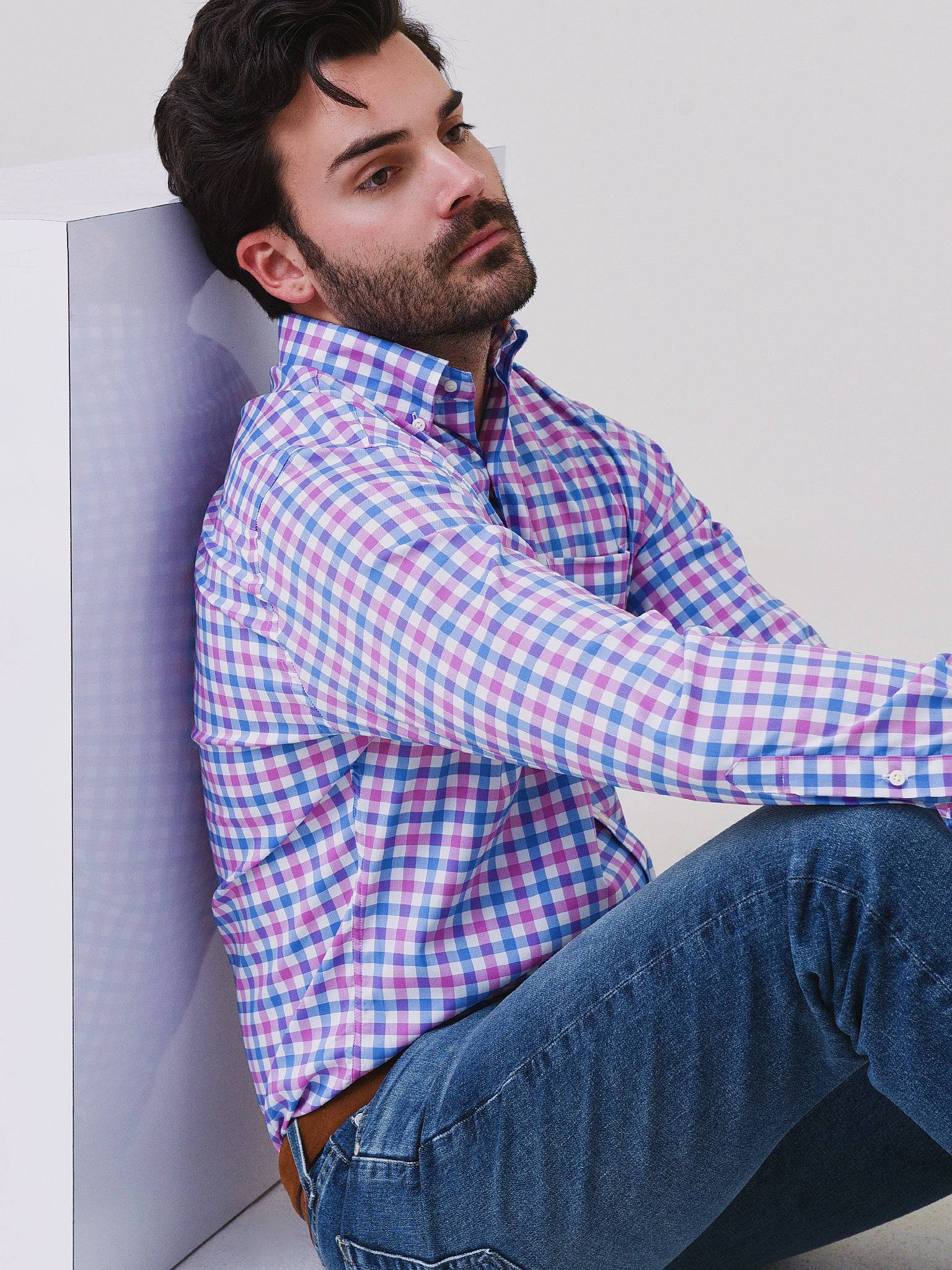Peter Millar Crown Men's Cortland Crown Lite Cotton-Stretch Sport Shirt - Saint Bernard
