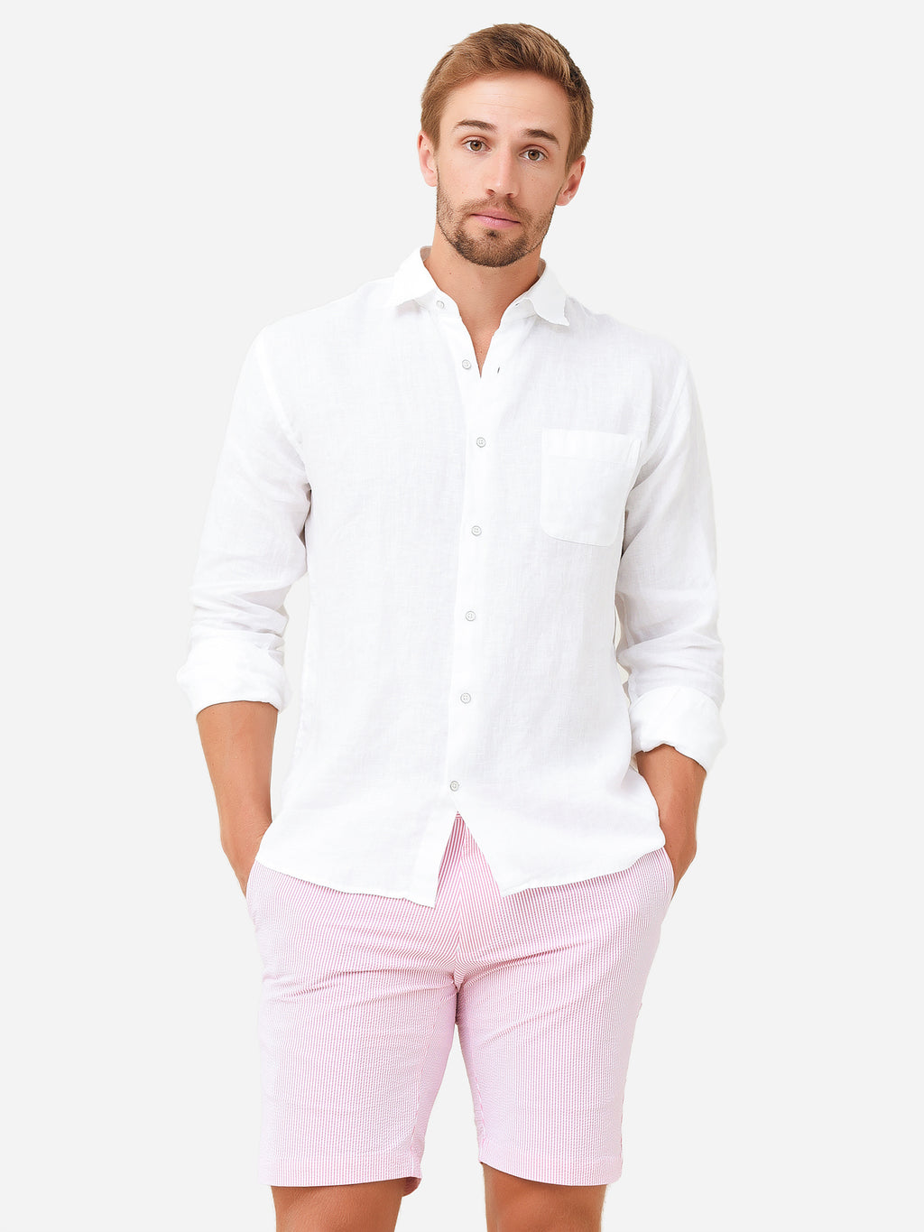 Peter Millar Seaside Men's Coastal Garment-Dyed Linen Sport Shirt - Saint Bernard