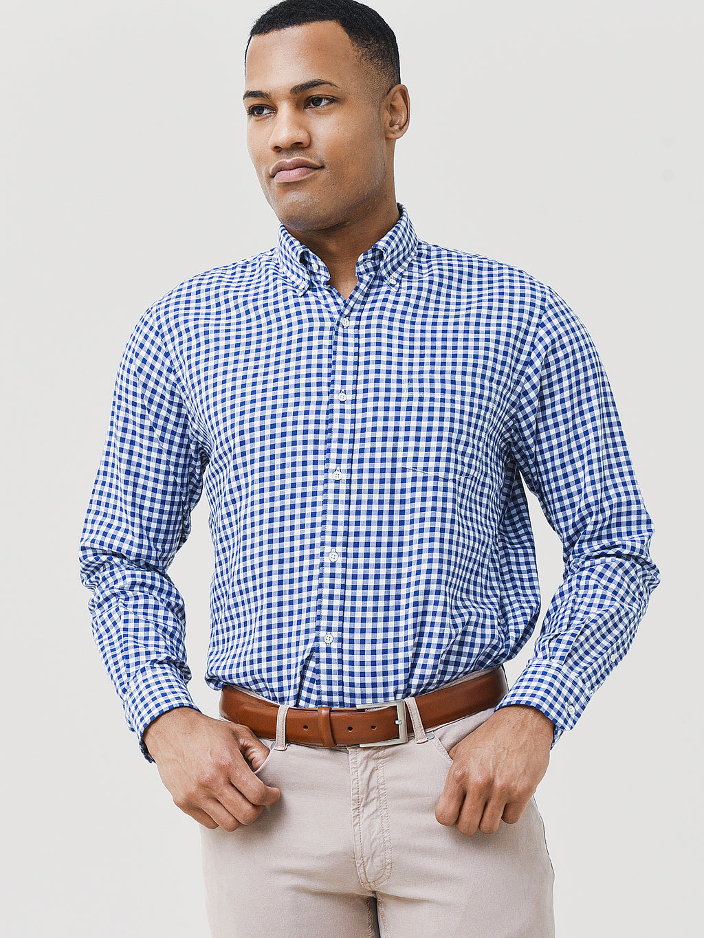 Peter Millar Seaside Men's Ocean Gingham Sport Shirt - Saint Bernard