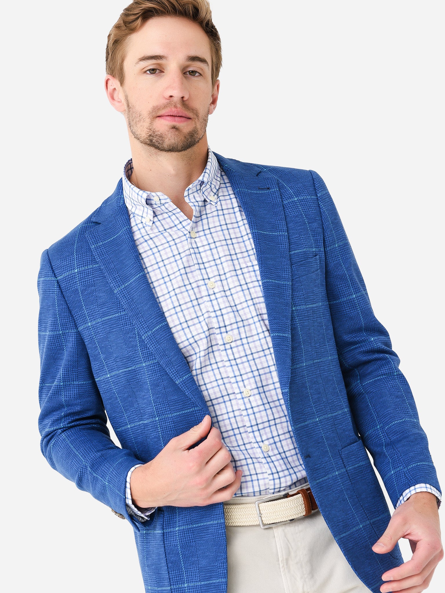 Peter Millar Crown Men's Islip Houndstooth Pane Soft Jacket - Saint Bernard