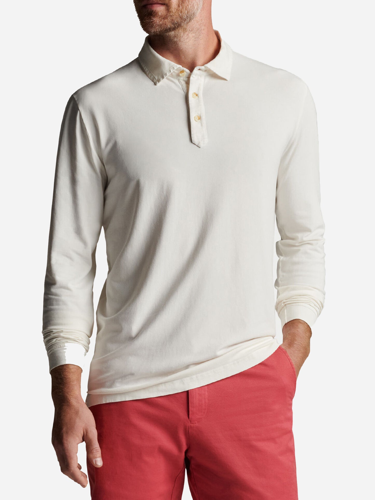 Peter Millar Crown Men's Lava Wash Jersey Long Sleeve Polo - Saint Bernard