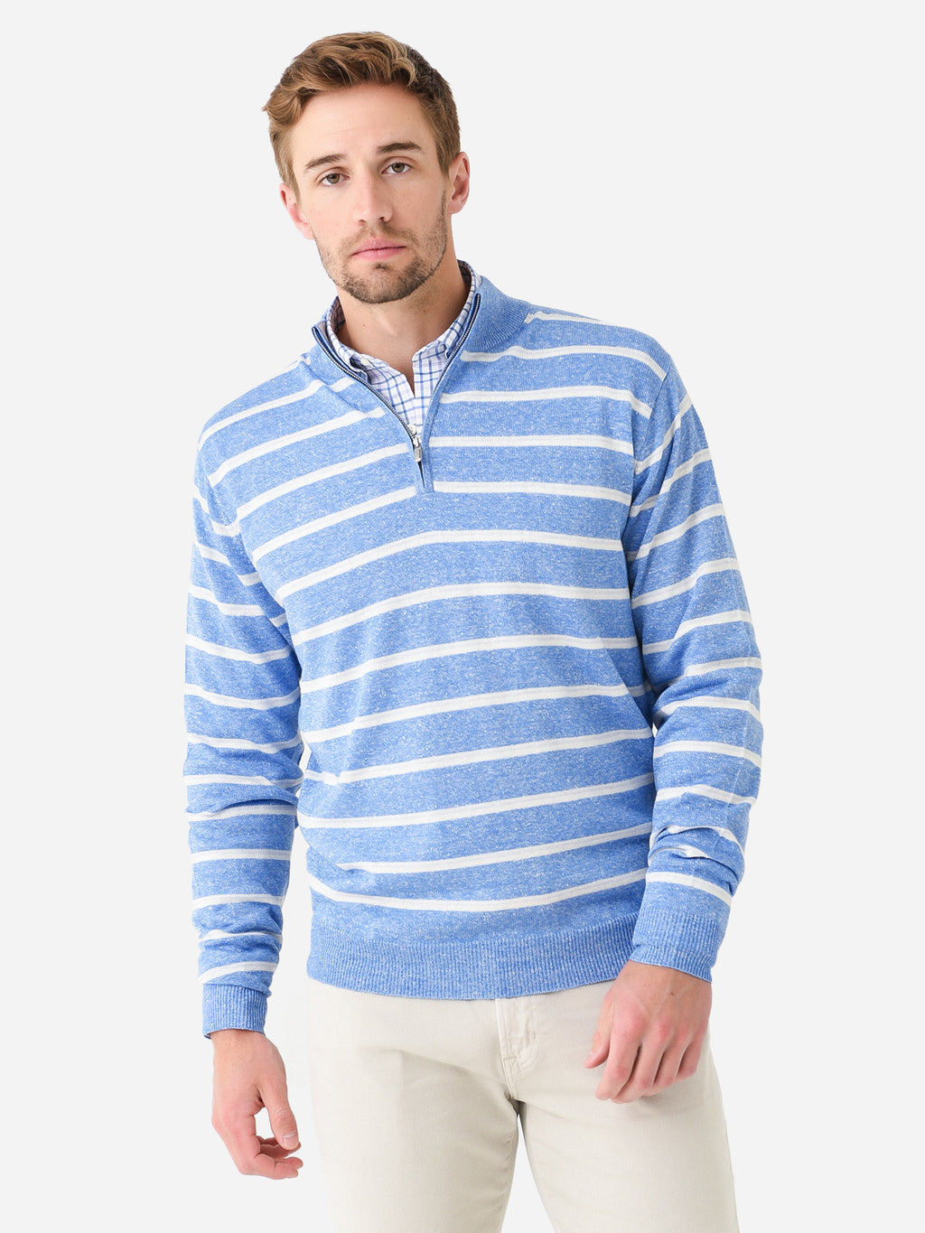 Peter Millar Crown Men's Long Bay Multi-Stripe Quarter-Zip - Saint Bernard