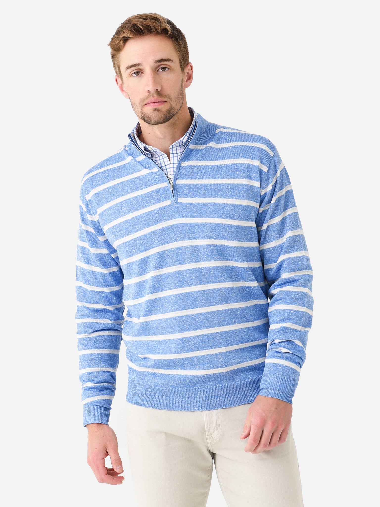 Peter Millar Crown Men's Long Bay Multi-Stripe Quarter-Zip - Saint Bernard