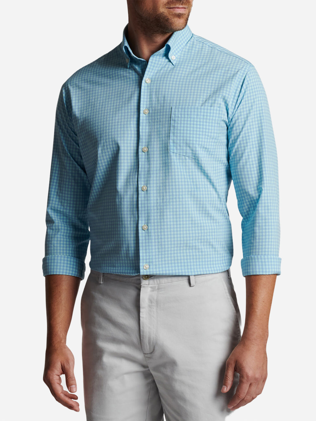 Peter Millar Crown Men's Oris Performance Poplin Sport Shirt - Saint Bernard
