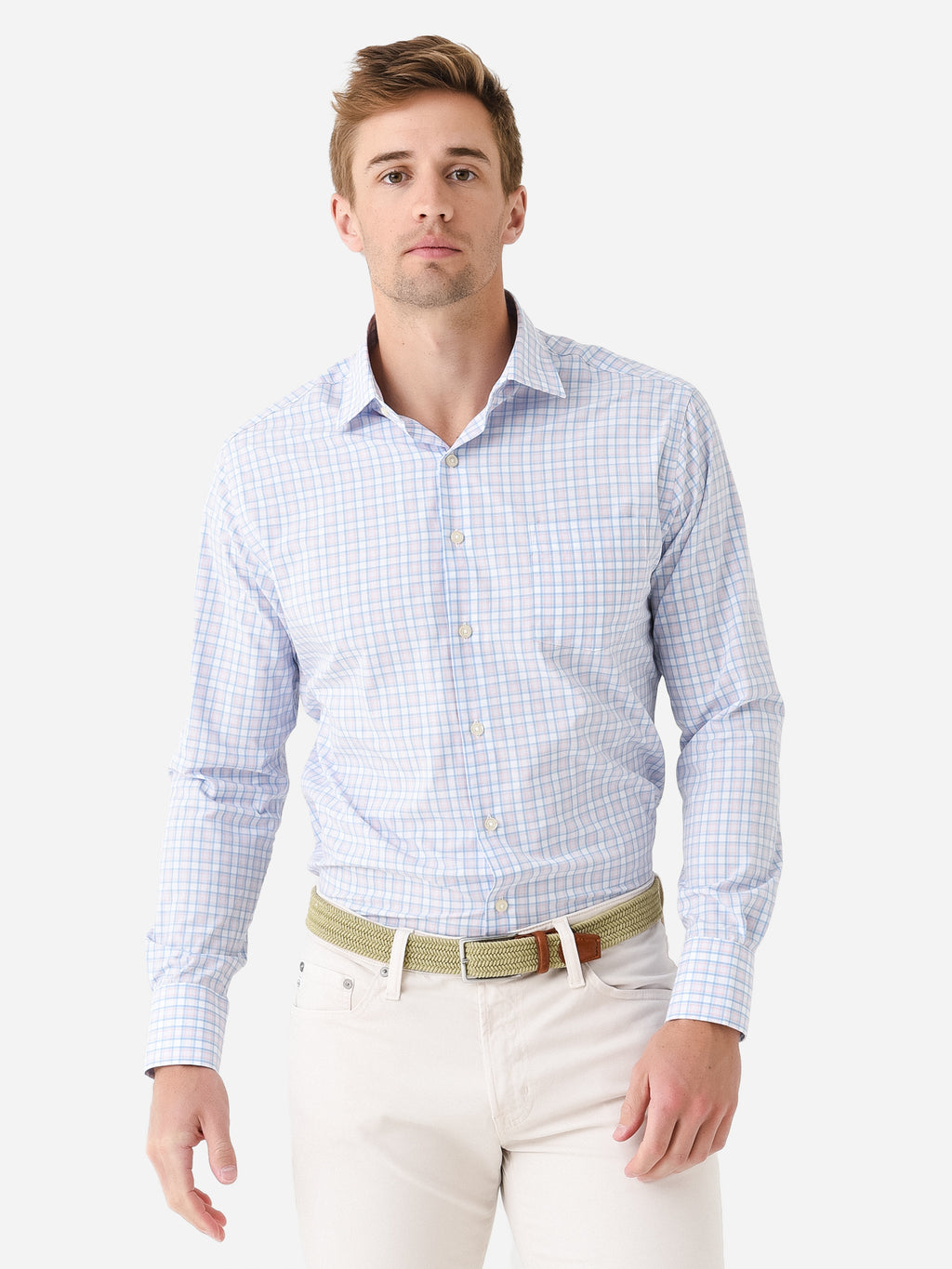 Peter Millar Crown Men's Lee Performance Poplin Sport Shirt - Saint Bernard