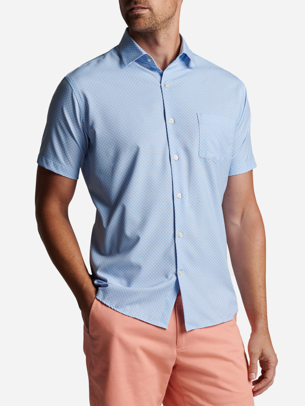 Peter Millar Crown Men's Shannon Performance Poplin Sport Shirt - Saint Bernard