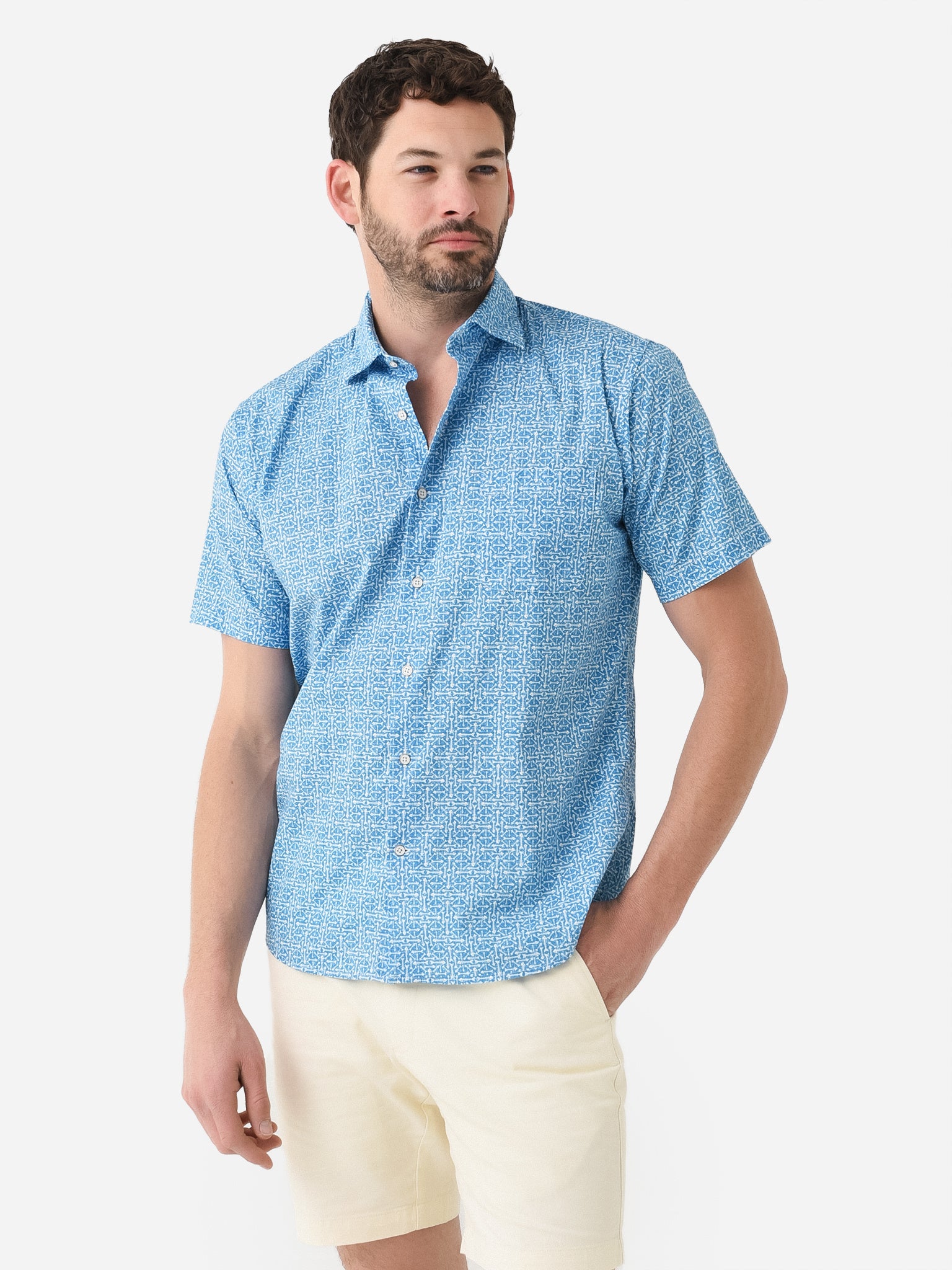 Peter Millar Crown Men's Fin Rays Cotton-Stretch Sport Shirt - Saint Bernard