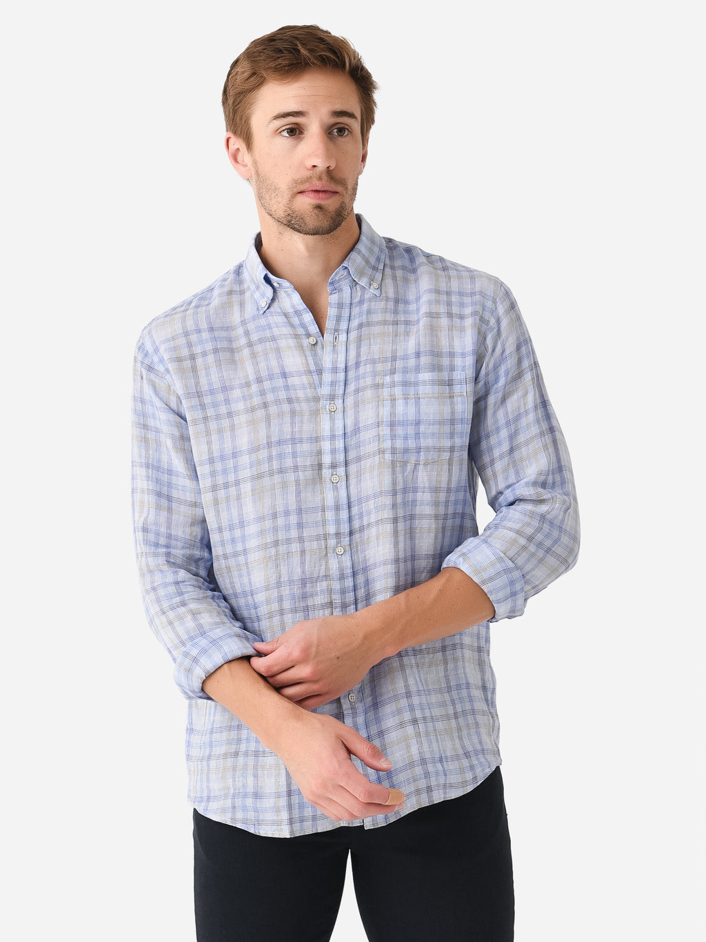 Peter Millar Crown Men's Beachwood Linen Sport Shirt - Saint Bernard