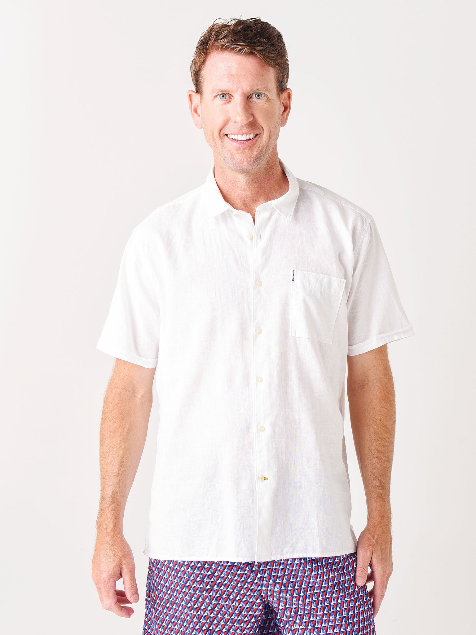 Men's Barbour Linen Mix 1 Short Sleeve Shirt - Saint Bernard