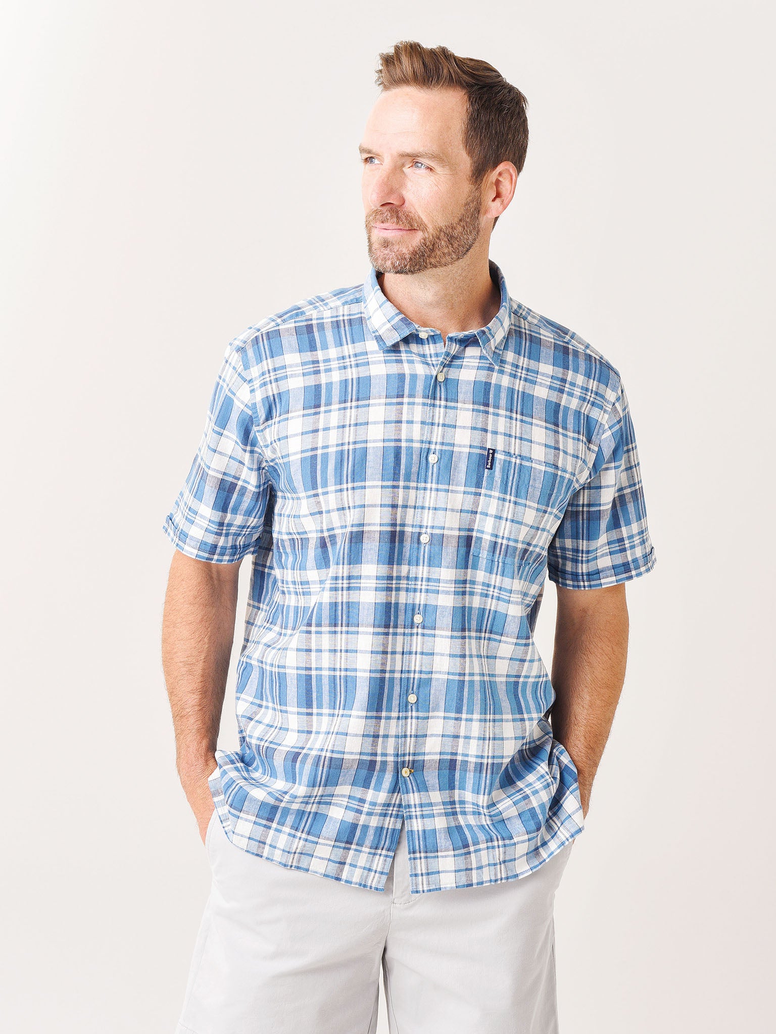 Barbour Men's Linen Mix 2 Short-Sleeve Shirt - Saint Bernard